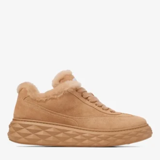 Adidași joși Diamond Maxi Retro M din piele de căprioară de culoare caramel, cu blană de oaie