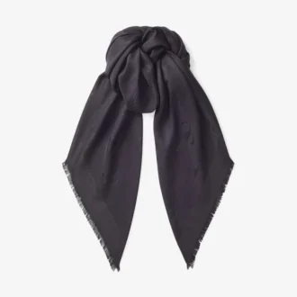 Șal Emani din mătase neagră și lână jacquard
