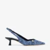 Amita 45 Slingback din denim cu model încrucișat de culoare marină și piele lăcuită