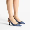 Amita 45 Slingback din denim cu model încrucișat de culoare marină și piele lăcuită