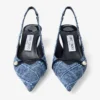 Amita 45 Slingback din denim cu model încrucișat de culoare marină și piele lăcuită