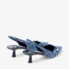 Amita 45 Slingback din denim cu model încrucișat de culoare marină și piele lăcuită