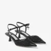 Aren Sling Back 45 Pantofi cu baretă din piele Spazzolato neagră și plasă cu inimioare, cu pandantiv cu perle