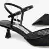 Aren Sling Back 45 Pantofi cu baretă din piele Spazzolato neagră și plasă cu inimioare, cu pandantiv cu perle