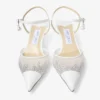 Aren Sling Back 45 Pantofi cu baretă din plasă cu cristale albe și pandantiv cu perle