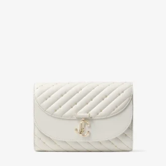 Avenue Curve Clutch – Gență de mână din piele nappa matlasată, culoare latte