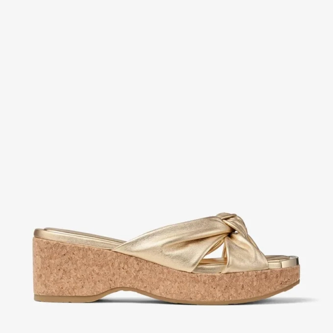 Avenue Wedge 50 Mule cu toc înalt din piele nappa metalizată aurie