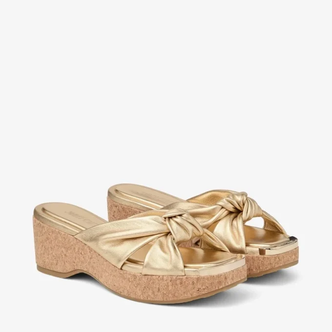 Avenue Wedge 50 Mule cu toc înalt din piele nappa metalizată aurie