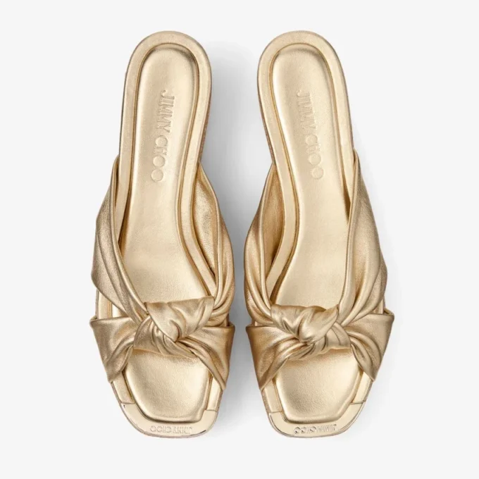 Avenue Wedge 50 Mule cu toc înalt din piele nappa metalizată aurie
