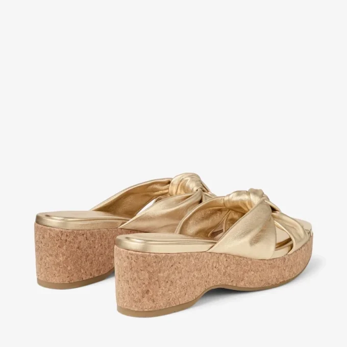 Avenue Wedge 50 Mule cu toc înalt din piele nappa metalizată aurie