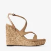 Ayla 110 Pantofi cu toc înalt din piele nappa cappuccino și rafie împletită cu flori