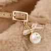 Balerini Eleri Pantofi balerini din piele de oaie de culoare caramel cu pandantiv cu perle