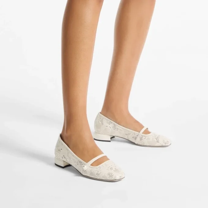 Balerini Elisa Latte Pantofi balerini Jimmy Choo din piele nappa perforată Balerini Elisa Latte Pantofi balerini Jimmy Choo din piele nappa perforată