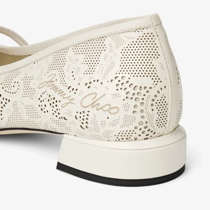 Balerini Elisa Latte Pantofi balerini Jimmy Choo din piele nappa perforată Balerini Elisa Latte Pantofi balerini Jimmy Choo din piele nappa perforată