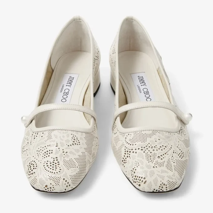 Balerini Elisa Latte Pantofi balerini Jimmy Choo din piele nappa perforată Balerini Elisa Latte Pantofi balerini Jimmy Choo din piele nappa perforată
