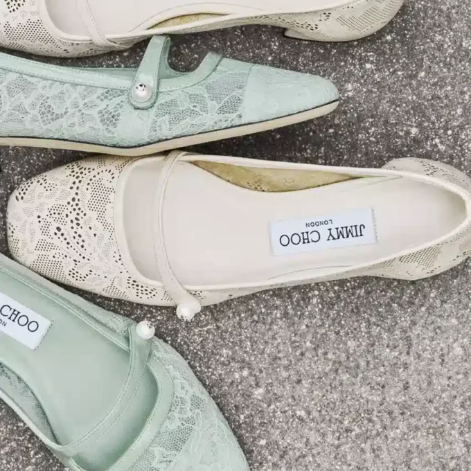 Balerini Elisa Latte Pantofi balerini Jimmy Choo din piele nappa perforată Balerini Elisa Latte Pantofi balerini Jimmy Choo din piele nappa perforată