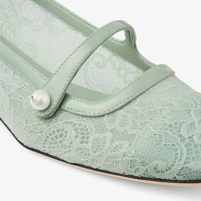 Balerini Elisa Verde Jimmy Choo din dantelă și piele spazzolato