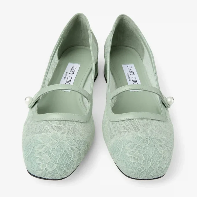 Balerini Elisa Verde Jimmy Choo din dantelă și piele spazzolato