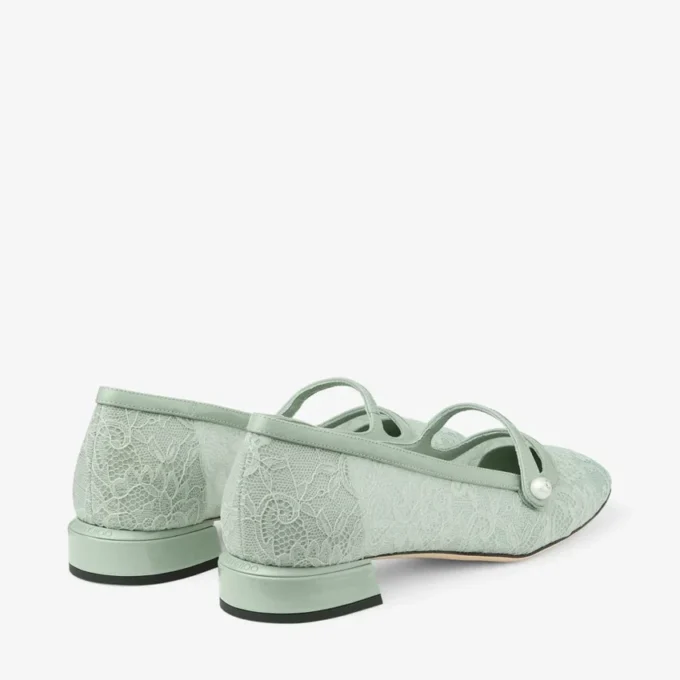 Balerini Elisa Verde Jimmy Choo din dantelă și piele spazzolato
