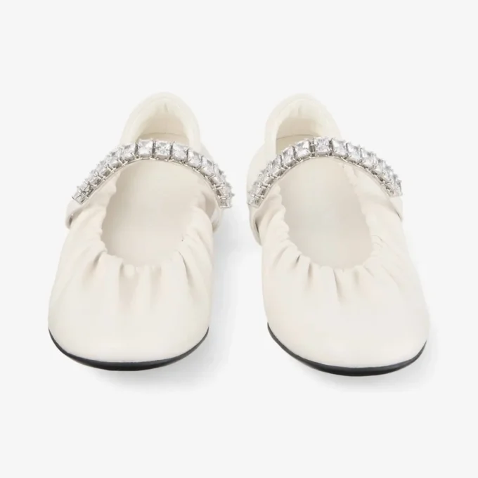 Balerini Jade din piele nappa moale de culoare latte, cu curea cu cristale Balerini Jade din piele nappa moale de culoare latte, cu curea cu cristale