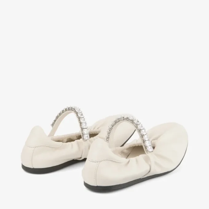 Balerini Jade din piele nappa moale de culoare latte, cu curea cu cristale Balerini Jade din piele nappa moale de culoare latte, cu curea cu cristale