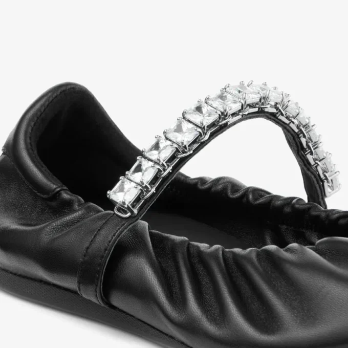 Balerini Jade din piele nappa moale neagră, cu curea cu cristale Balerini Jade din piele nappa moale neagră, cu curea cu cristale