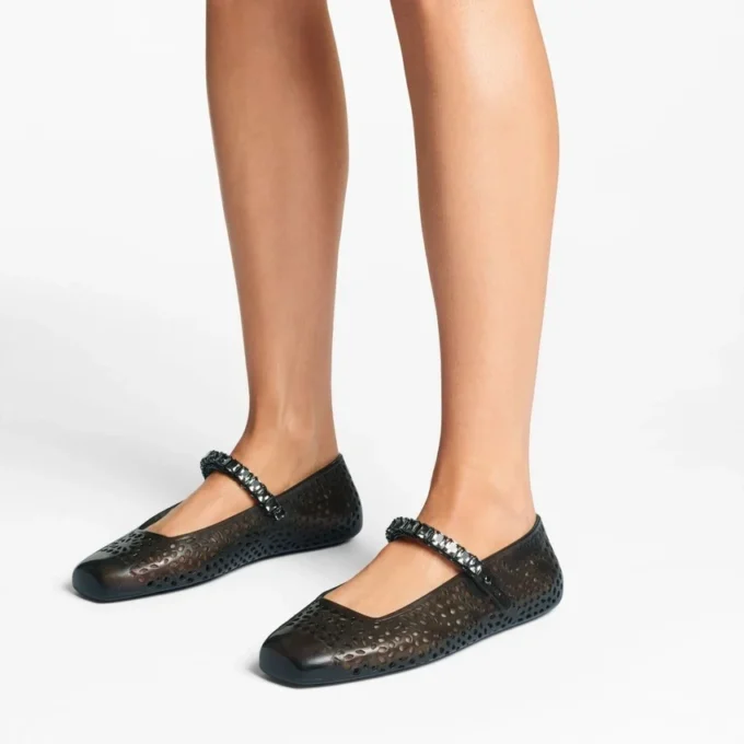 Balerinii Jelly Black cu ornamente din cristale Balerinii Jelly Black cu ornamente din cristale