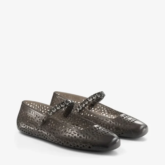 Balerinii Jelly Black cu ornamente din cristale Balerinii Jelly Black cu ornamente din cristale