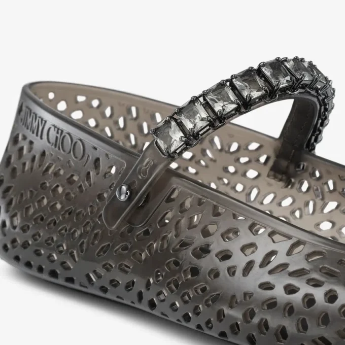 Balerinii Jelly Black cu ornamente din cristale Balerinii Jelly Black cu ornamente din cristale