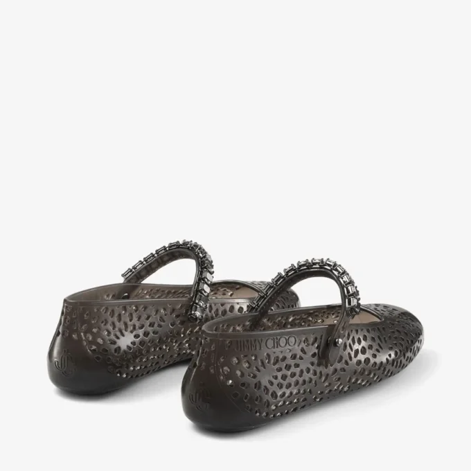 Balerinii Jelly Black cu ornamente din cristale Balerinii Jelly Black cu ornamente din cristale