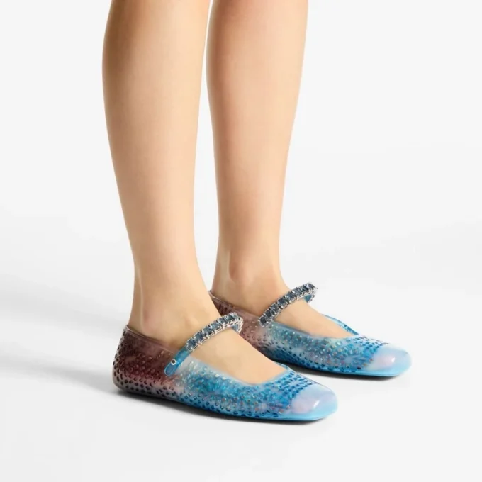 Balerinii Jelly Denim Degradé cu ornamente din cristale Balerinii Jelly Denim Degradé cu ornamente din cristale