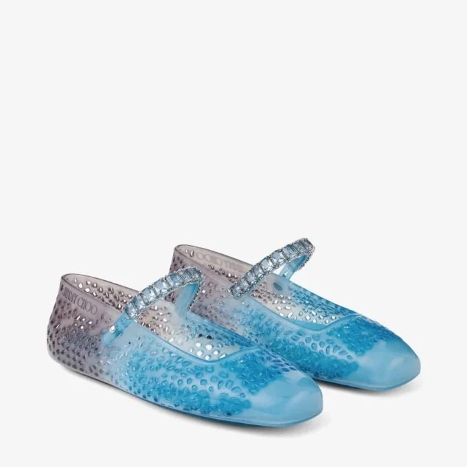 Balerinii Jelly Denim Degradé cu ornamente din cristale Balerinii Jelly Denim Degradé cu ornamente din cristale