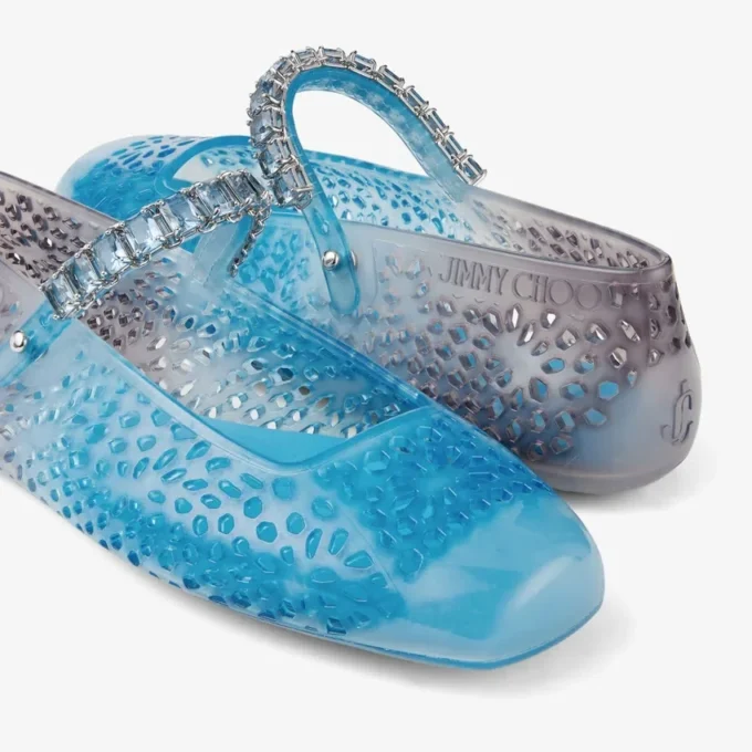 Balerinii Jelly Denim Degradé cu ornamente din cristale Balerinii Jelly Denim Degradé cu ornamente din cristale