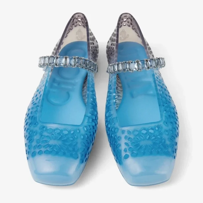 Balerinii Jelly Denim Degradé cu ornamente din cristale Balerinii Jelly Denim Degradé cu ornamente din cristale