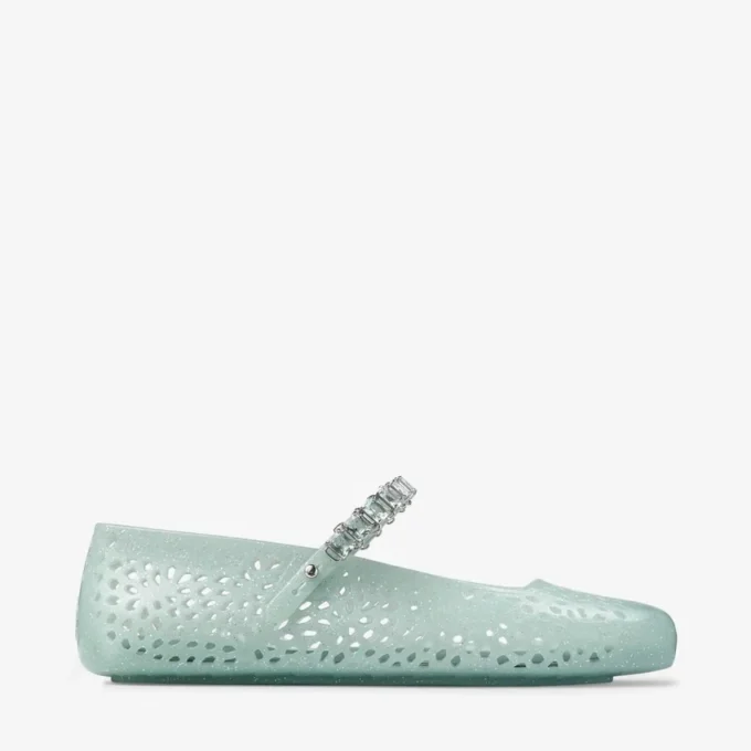 Balerinii Jelly Light Verde cu ornamente din cristal Balerinii Jelly Light Verde cu ornamente din cristal