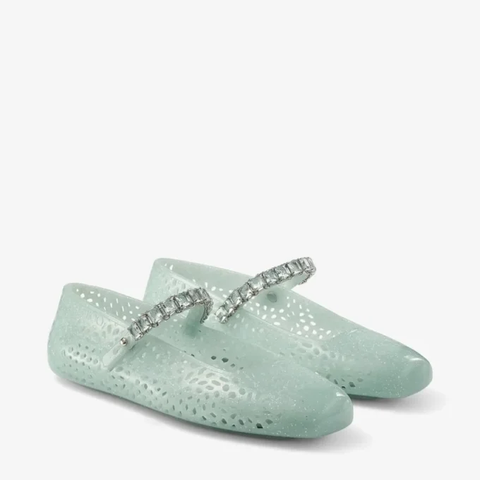 Balerinii Jelly Light Verde cu ornamente din cristal Balerinii Jelly Light Verde cu ornamente din cristal