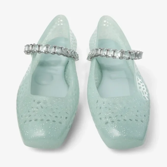 Balerinii Jelly Light Verde cu ornamente din cristal Balerinii Jelly Light Verde cu ornamente din cristal