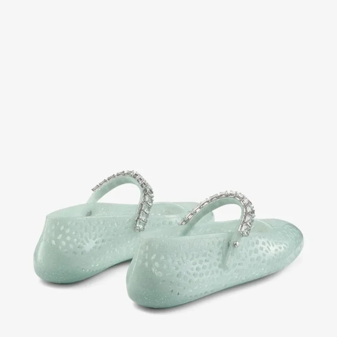 Balerinii Jelly Light Verde cu ornamente din cristal Balerinii Jelly Light Verde cu ornamente din cristal