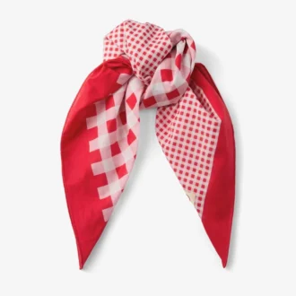Bandana Sula din bumbac cu imprimeu Gingham în nuanțe de roșu rubiniu