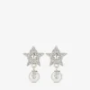 Cercei Crystal Star Cercei din metal cu finisaj argintiu, cu perle din rășină albă și cristale