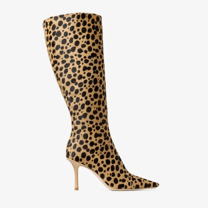 Cizme până la genunchi Gloria 85 Cizme până la genunchi din piele de ponei cu imprimeu natural de ghepard Cizme până la genunchi Gloria 85 Cizme până la genunchi din piele de ponei cu imprimeu natural de ghepard