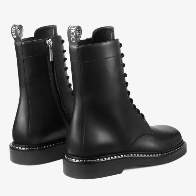 Cizme Rowan Derby Cizme din piele de vițel neagră cu detalii metalice