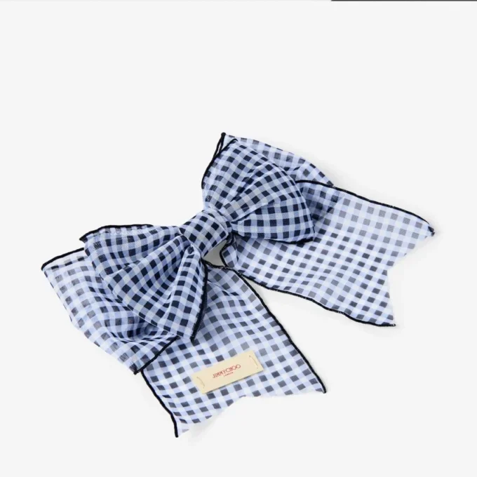 Clemă de păr cu fundă Clemă de păr cu fundă din organza mini-gingham în culori marine