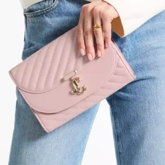 Clutch Curve Clutch din piele Biker matlasată roz