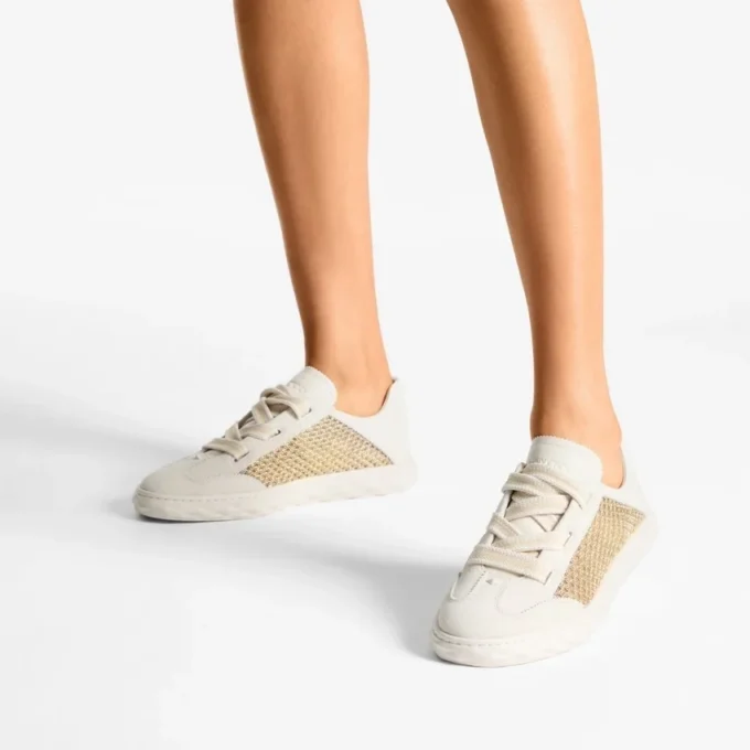 Diamond Light Flex F Adidași din piele mixtă aurie și latte și plasă țesută metalică Diamond Light Flex F Adidași din piele mixtă aurie și latte și plasă țesută metalică