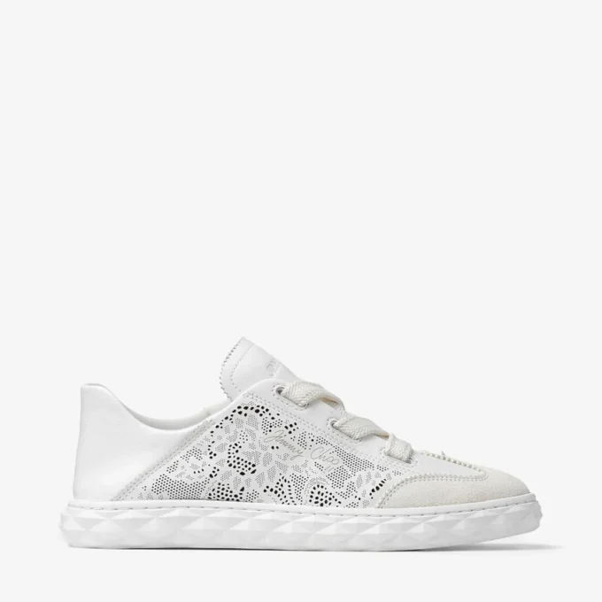 Diamond Light Flex F Adidași joși din piele albă mixtă și piele perforată cu șireturi Diamond Light Flex F Adidași joși din piele albă mixtă și piele perforată cu șireturi