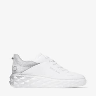 Diamond Maxi F Ii Adidași din piele Nappa albă și argintie cu sclipici