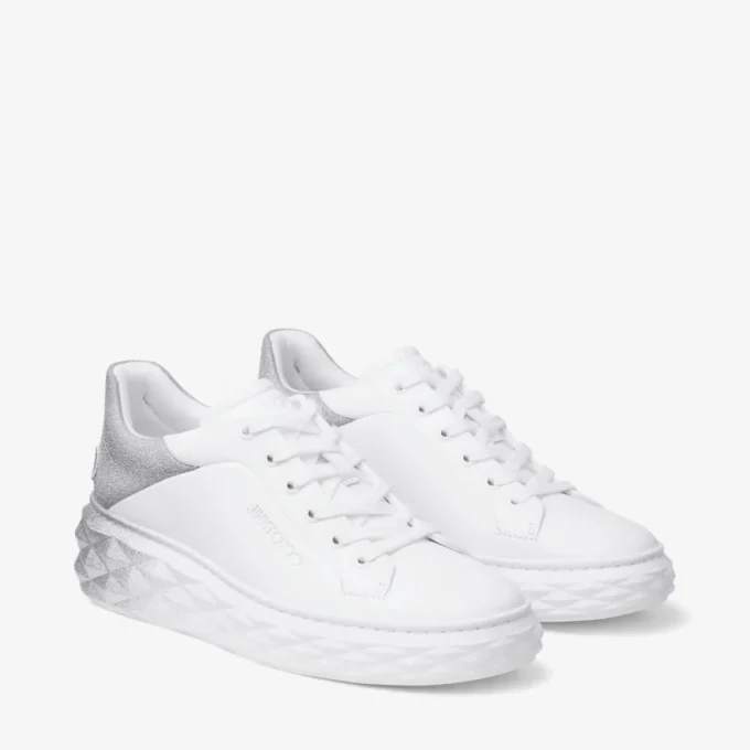 Diamond Maxi F Ii Adidași din piele Nappa albă și argintie cu sclipici Diamond Maxi F Ii Adidași din piele Nappa albă și argintie cu sclipici