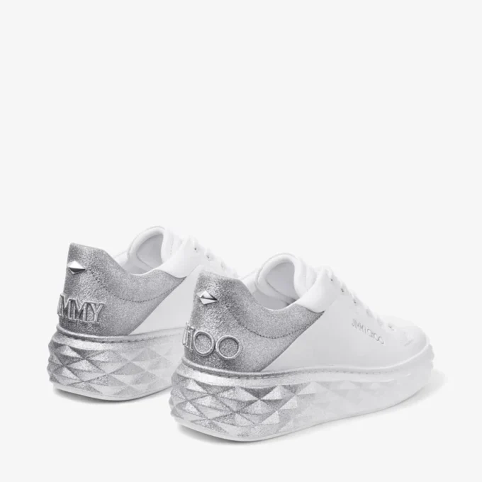 Diamond Maxi F Ii Adidași din piele Nappa albă și argintie cu sclipici Diamond Maxi F Ii Adidași din piele Nappa albă și argintie cu sclipici