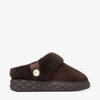 Diamond Maxi Mule F Mule din piele de căprioară ciocolatie cu blană de oaie